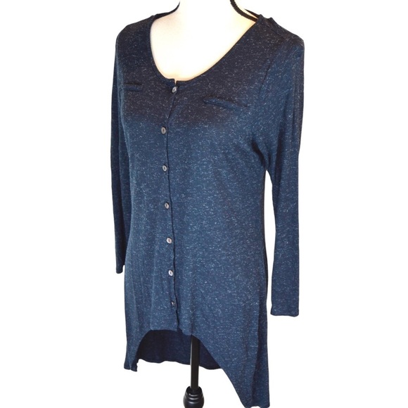 Soft Surroundings LENA Button Down Tunic Top, Navy Petite Medium Style 38748 - Picture 2 of 10